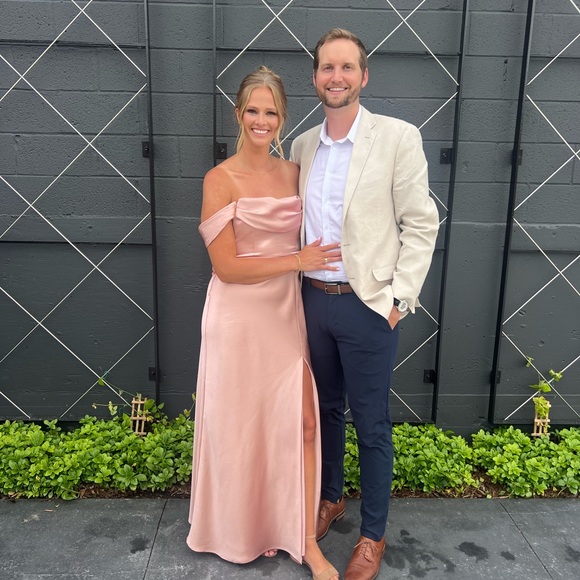 Birdy grey bridesmaid dress! Shiny satin convertible dress. rose gold! Size M - Picture 1 of 2